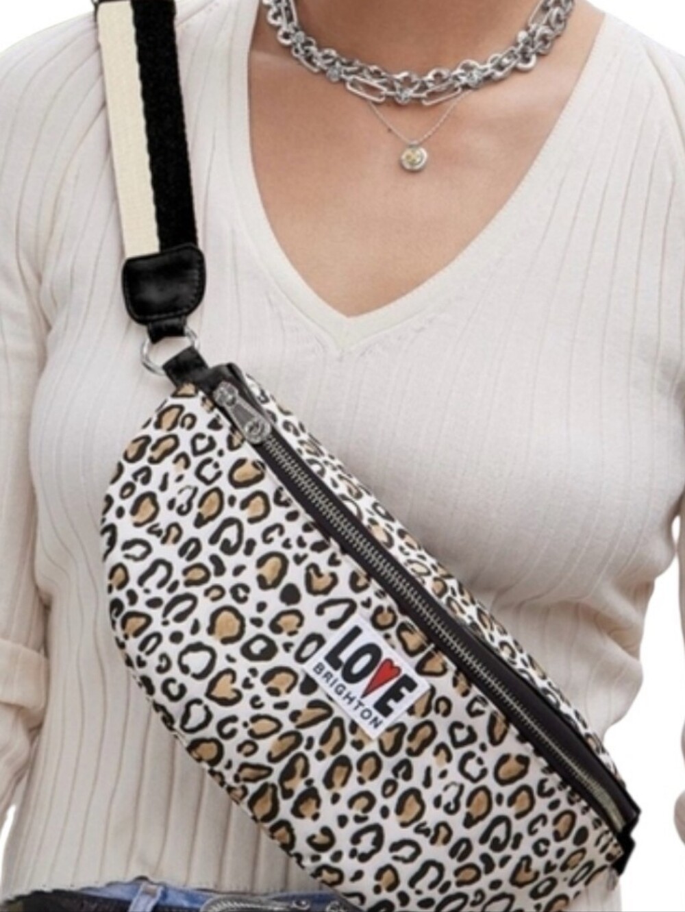 Brighton Leopard Print Crossbody Belt Bag - Cream/Tan